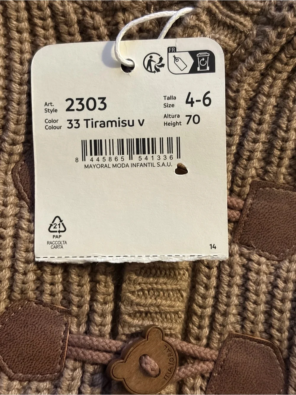 Mayoral Tan Hooded Cable Knit Sweater with Pom Pom
